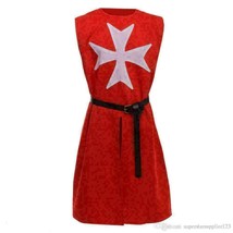 HALLOWEEN Medieval Reenactment Tunic Red Color White Templer Fancy Design Arming - £76.91 GBP+