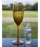 Vintage Empoli Amber Italian Tall Art Glass Optic LONG Stem Compote Vase... - $1,483.19 MXN