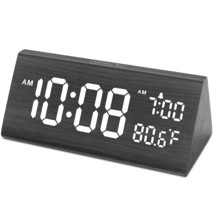 Wooden Digital Alarm Clock For Bedroom - 7.7&quot; Electric Clocks With 2 Usb... - £36.01 GBP