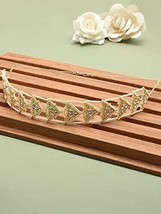 Gold Tone Kundan &amp; Pearls Studded Triangular Ethnic Head Chain Jewelry Set Women - £19.61 GBP