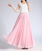 Pink Maxi Chiffon Skirt Outfit Women Plus Size Chiffon Maxi Skirt Beach Skirt image 4