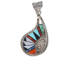 Bevis Tsadiasi Zuni Multi-Stone inlay tufa cast sterling pendant - $129.94