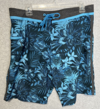 Burnside Board Shorts Mens Size 33 Blue String Tie Pocket Mid Rise Hawaiian - £7.98 GBP