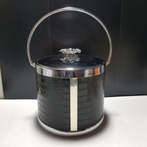 Colony Chrome &amp; Faux Alligator Skin Ice Bucket w/ Petal Lid Vtg - £17.46 GBP