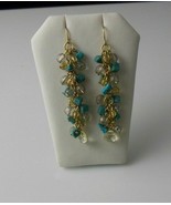 Fashion Blue &amp; Clear Bead Long Dangling Hook Earrings 2.75&quot; Long - $23.33 CAD