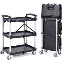 Vevor Foldable Utility Service Cart, 3 Shelf 165Lbs Heavy Duty Plastic Rolling - $112.99