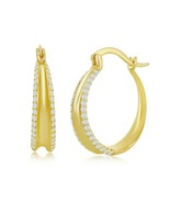 Gold Plated Sterling Silver Double Row Clear CZ Hoop Earrings - $65.15 CAD