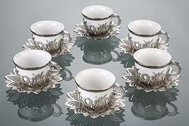 LaModaHome Espresso Coffee Cups with Saucers Set of 6, Porcelain Turkish Arabic  - £51.74 GBP