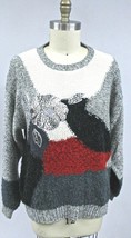 80s Retro VTG Thick Wool Blend Sweater Joyce L Floral Leopard Metallic A... - $42.77