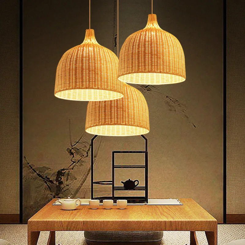 O lantern pendant lamp hand woven bamboo lampshades e27 lighting fixtures dining living thumb200