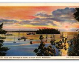 Yacht Club Moorings at Sunset Puget Sound Washington WA UNP Linen Postca... - $4.90