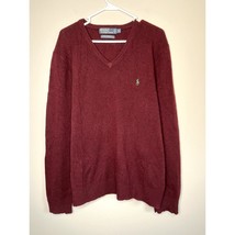 Vintage 1990s Polo Ralph Lauren Red Maroon Wool Old Money V Neck Sweater XL - $65.00
