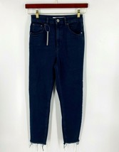 asos Jeans Size 26 High Waist Dark Blue Distressed Raw Hem Womens NEW - £27.18 GBP
