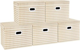 TYEERS Large Collapsible Storage Bins Lids 17.3x11.8x11.4 inches, 5 Pack, Beige - £29.89 GBP
