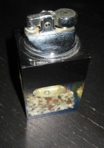 Vintage Novelty Pearl Oyster Seashell Sand Table Top Lucite Petrol Lighter - £35.20 GBP