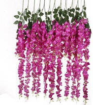 Veryhome 6Pcs Artificial Silk Wisteria Hanging Flowers Vine Rattan, Rose Red-2 - £35.13 GBP