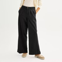 Sonoma Wide Leg Linen Blend Pants Womens M Black Pleated Elastic Waist NEW - £19.80 GBP