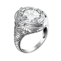 925 Sterling Silver Rings Aquamarine Ring Handmade Vintage Engraving Pattern Men - £40.57 GBP