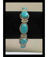 Vintage .925 Silver &amp; Tuguoise Toggle Bracelet 7&quot; B008 - $564.31 MXN