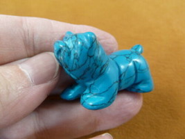 (Y-DOG-EB-563) blue BULLDOG bull dog gemstone carving FIGURINE stone lov... - £10.99 GBP