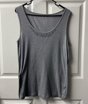 St Johns Bay Beaded Tank Top Womens Size XL Gray Stretchy Layering Summer - £10.01 GBP