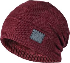 Beanie Hat Winter Hat - Casual Knit Skull Hat Warm Thick Fleece Socks (Red) - £10.82 GBP