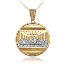 10K Two-Tone Gold Last Supper Medallion Pendant Necklace - £235.41 GBP+