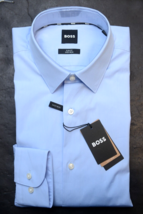 Hugo Boss Men&#39;s Hank Kent Easy Iron Slim Pastel Blue Cotton Dress Shirt 44 17.5 - £56.97 GBP