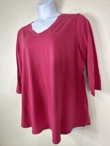 Susan Graver Womens Plus Size 2X Pink V-neck Weekend Cotton Essentials T-shirt - £11.86 GBP