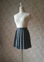Gray Plaid Pleated Skirt Outfit Women Girl Petite Size Short Pleated Skirt image 8