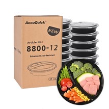 Meal Prep Container Microwave Safe 12 Pack 3 Compartment With Lids, Round Bento  - $27.99