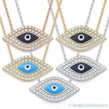 Evil Eye Glass Charm Pendant Turkish Nazar Greek Hamsa Sterling Silver Necklace - £19.10 GBP