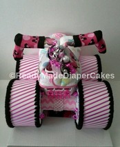 Pink and Black Disney Minnie Mouse Themed Baby Shower Four Wheeler Diaper Cake - £66.39 GBP