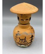 Vintage Japanese Kokeshi Doll Hand Painted Figure Hat Wooden - $21.66