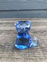 Fine Crystal Cobalt Clear Blue Glass Sitting Kitty Cat Paper Weight Beautiful 3&quot; - £17.05 GBP