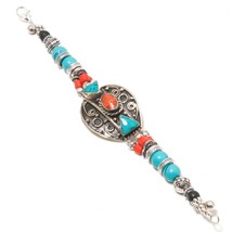 Red Coral Turquoise Handmade Ethnic Gifted Jewelry Bracelet Nepali 7-8&quot; SA 2113 - £15.66 GBP