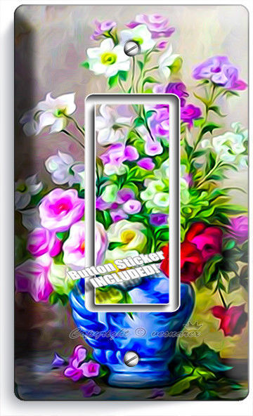 BLUE VASE VIBRANT FLOWERS PAINTING SINGLE GFCI LIGHT SWITCH PLATE ROOM ART DECOR