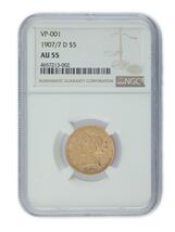 1907/7-D $5 US Gold Liberty Half Eagle Graded by NGC as AU55! VP-001 - $6,163.96