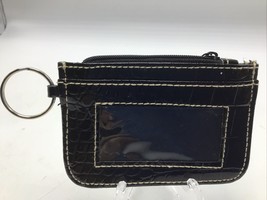 Wallet ID Patent Leather Womens Black Faux Croc Textured Zipper 4.5&quot; x 3&quot; - £10.92 GBP