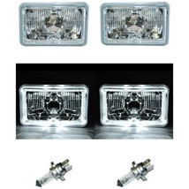 4X6&quot; White LED Halo Angel Eye Halogen H4 Headlight Crystal Clear Headlamp Bulbs - £56.29 GBP