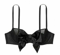 Victoria&#39;s Secret Wicked Bow Balconette Bra 32F 32DDD Black Satin Unline... - $48.55