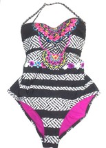 Jessica Simpson Strapless Black &amp; White with Center Floral One Piece Swimsuit M - £28.76 GBP