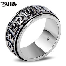 ZABRA Punk Jewelry For Men 925 Sterling Silver Spinner Ring Vintage Six Words Ma - £40.63 GBP