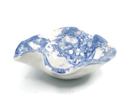 Blue Ceramic Trinket Bowl, Artisan Pottery Clay Ring Holder Dish Irregular Shape - £37.45 GBP