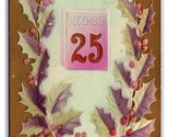 December 25th Calendar Holly Merry Christmas Airbrushed Embossed DB Post... - $6.20
