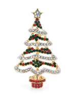 Christmas Tree Brooch Vintage look Gold plated broach Celebrity Queen pi... - $18.87