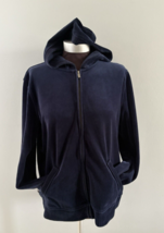 Lauren Ralph Lauren Jacket Womens Large Dark Blue Hooded Velour Velvet F... - £25.08 GBP