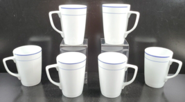 (6) 10 Strawberry Street Dinerware Blue Mugs Set White Restaurant Styled Poland - £69.80 GBP