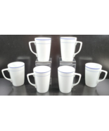 (6) 10 Strawberry Street Dinerware Blue Mugs Set White Restaurant Styled... - £70.34 GBP
