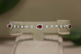 Beautiful 7.50CT Pear Cut Ruby &amp; Diamond Tennis Bracelet 14K White Gold Over - £137.63 GBP